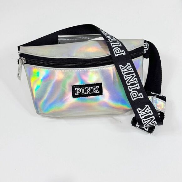 Pink by Victoria’s Secret Iridescent Holographic Fanny Pack Silver - Picture 1 of 9